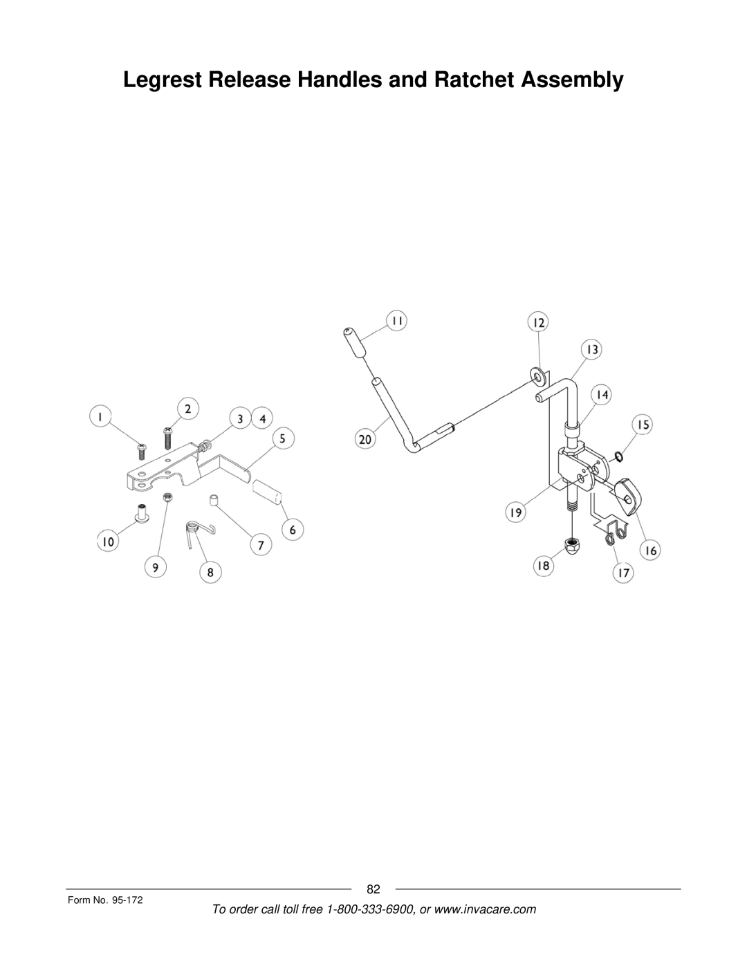 Invacare 250-S manual Legrest Release Handles and Ratchet Assembly 