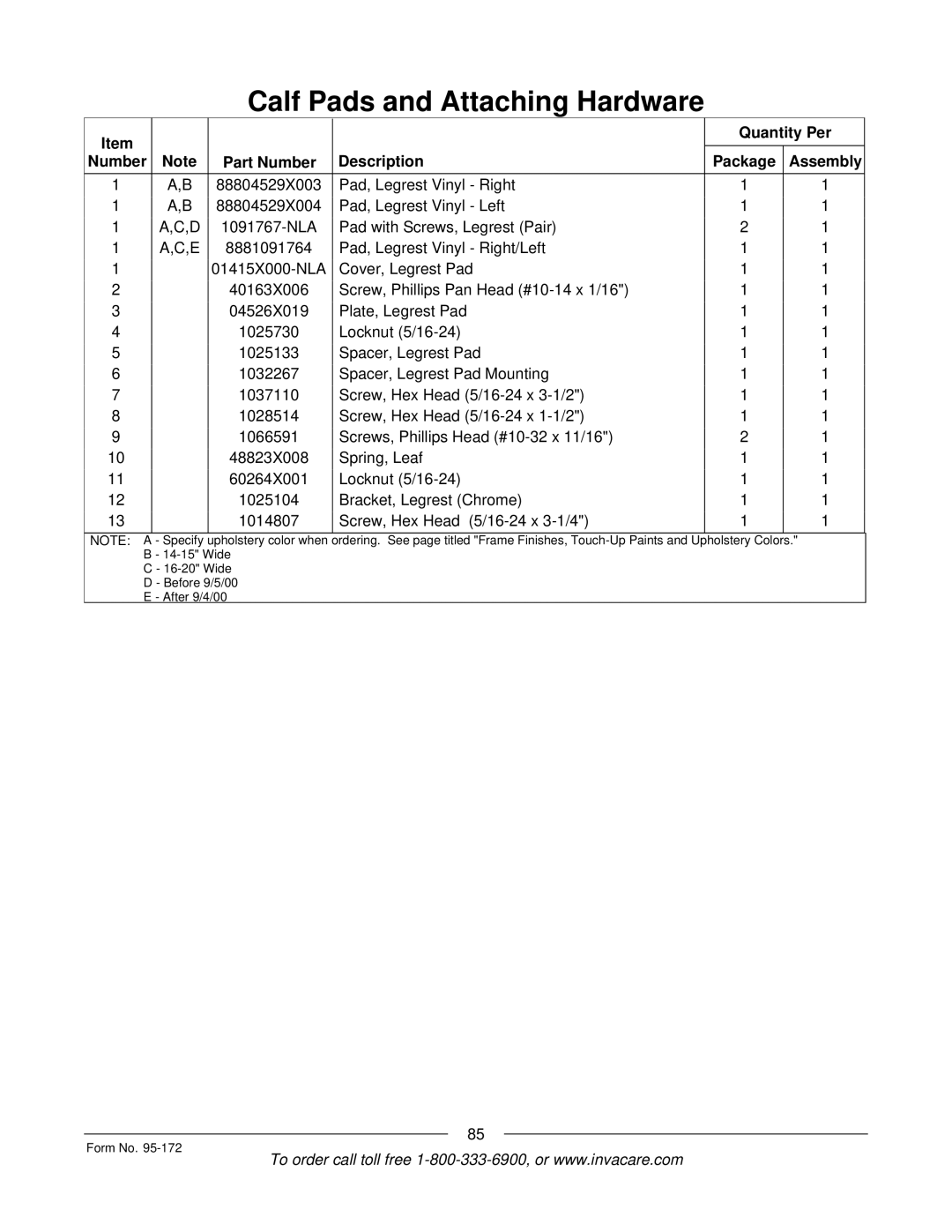 Invacare 250-S manual Specify 