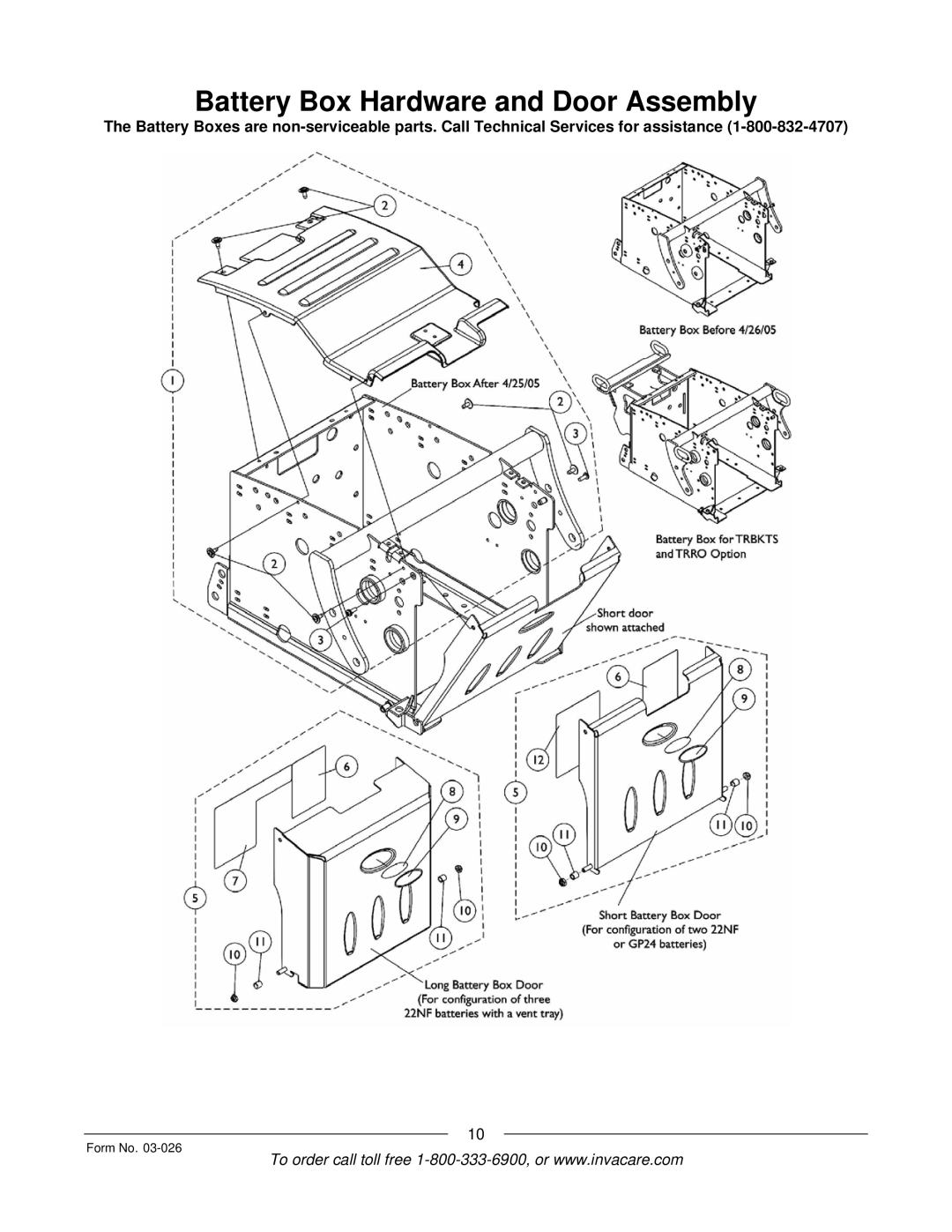 Invacare 2GR, 2GTR manual Battery Box Hardware and Door Assembly 