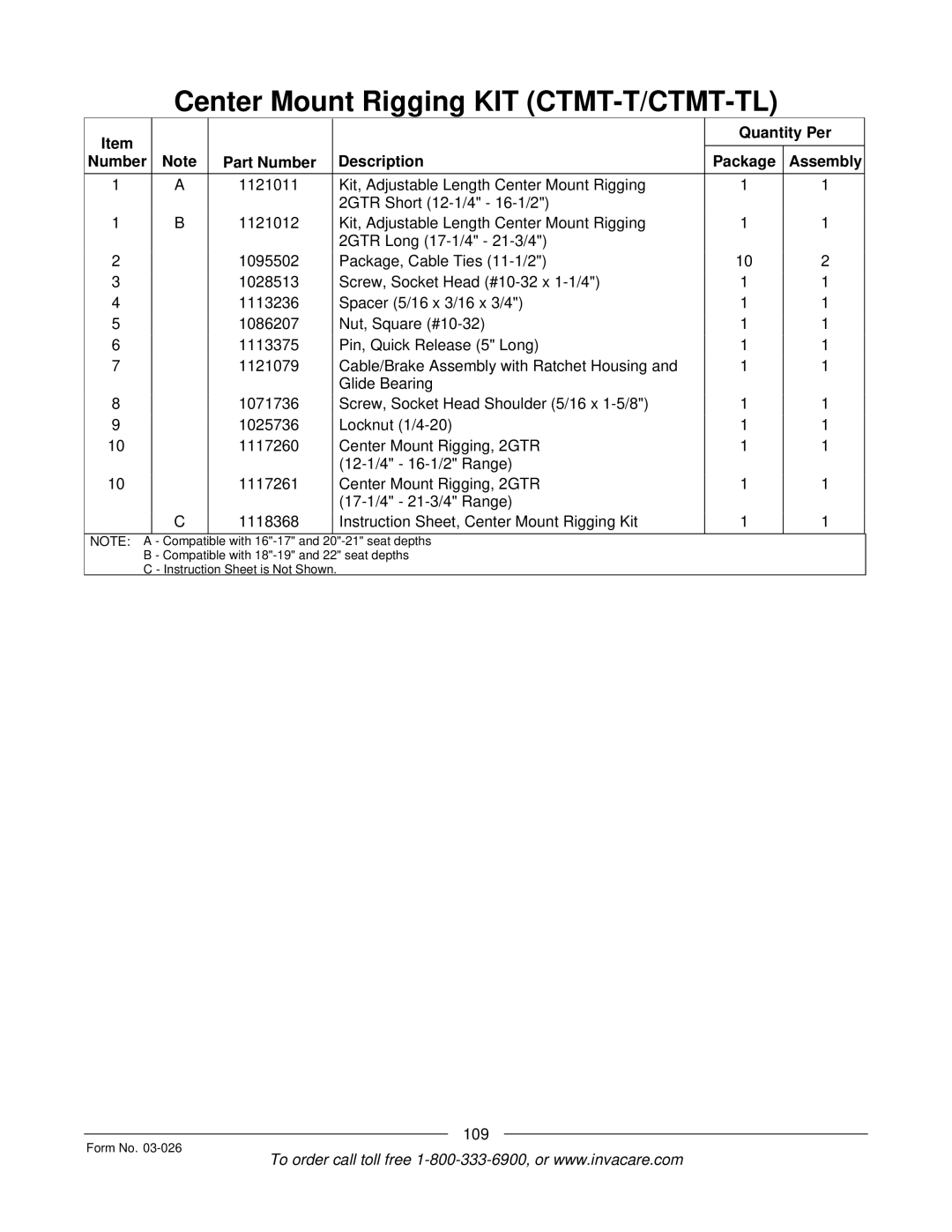 Invacare 2GR, 2GTR manual 109 