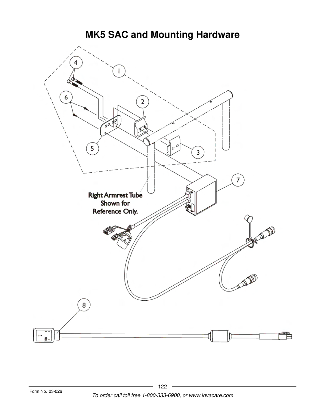 Invacare 2GTR, 2GR manual MK5 SAC and Mounting Hardware 