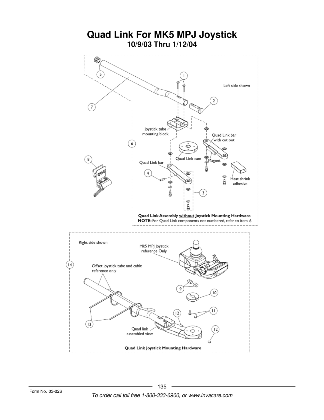 Invacare 2GTR, 2GR manual Quad Link For MK5 MPJ Joystick 