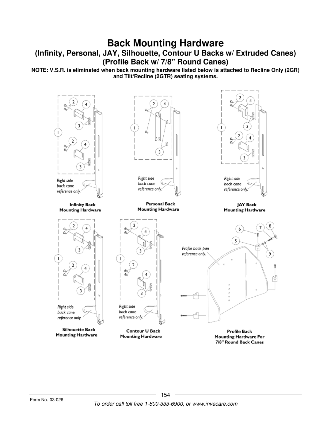 Invacare 2GR, 2GTR manual Back Mounting Hardware 