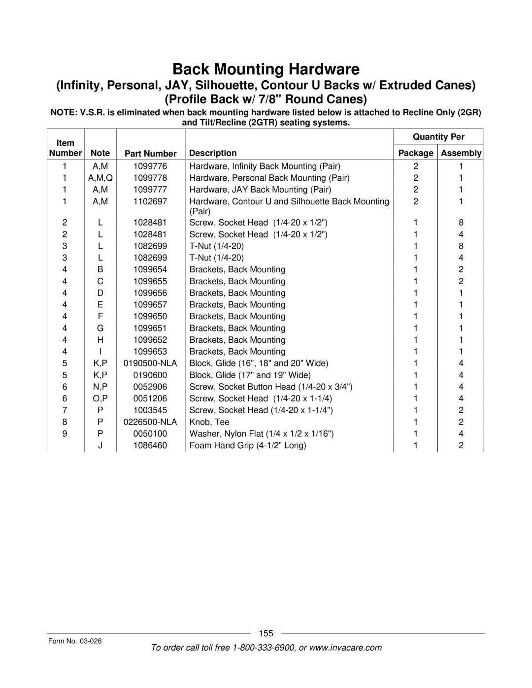 Invacare 2GTR, 2GR manual 155 