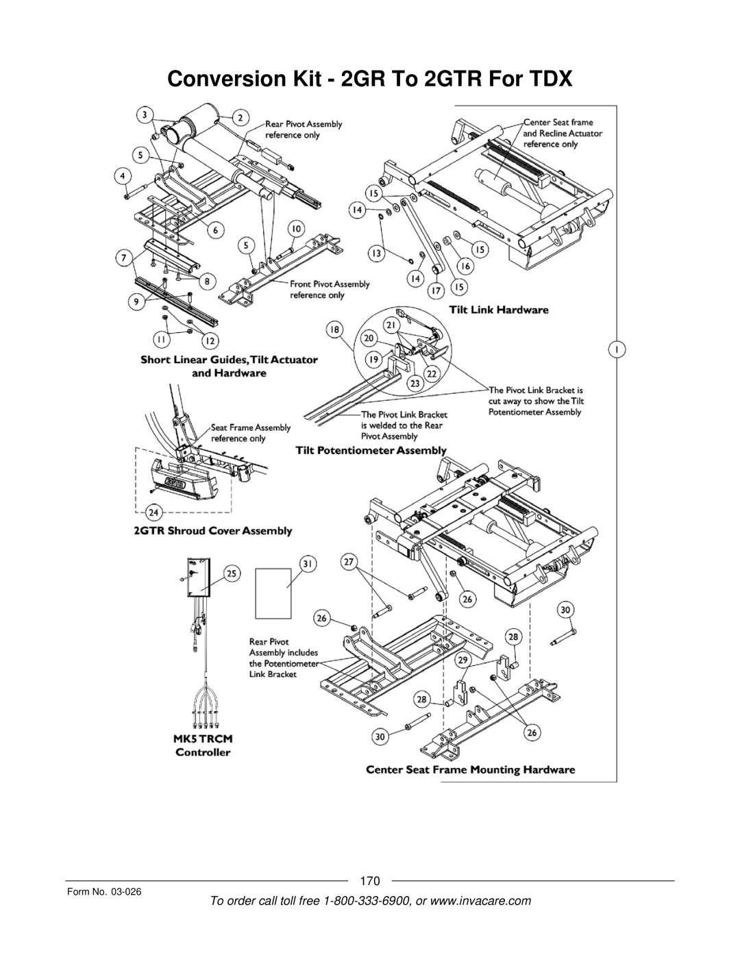 Invacare manual Conversion Kit 2GR To 2GTR For TDX 