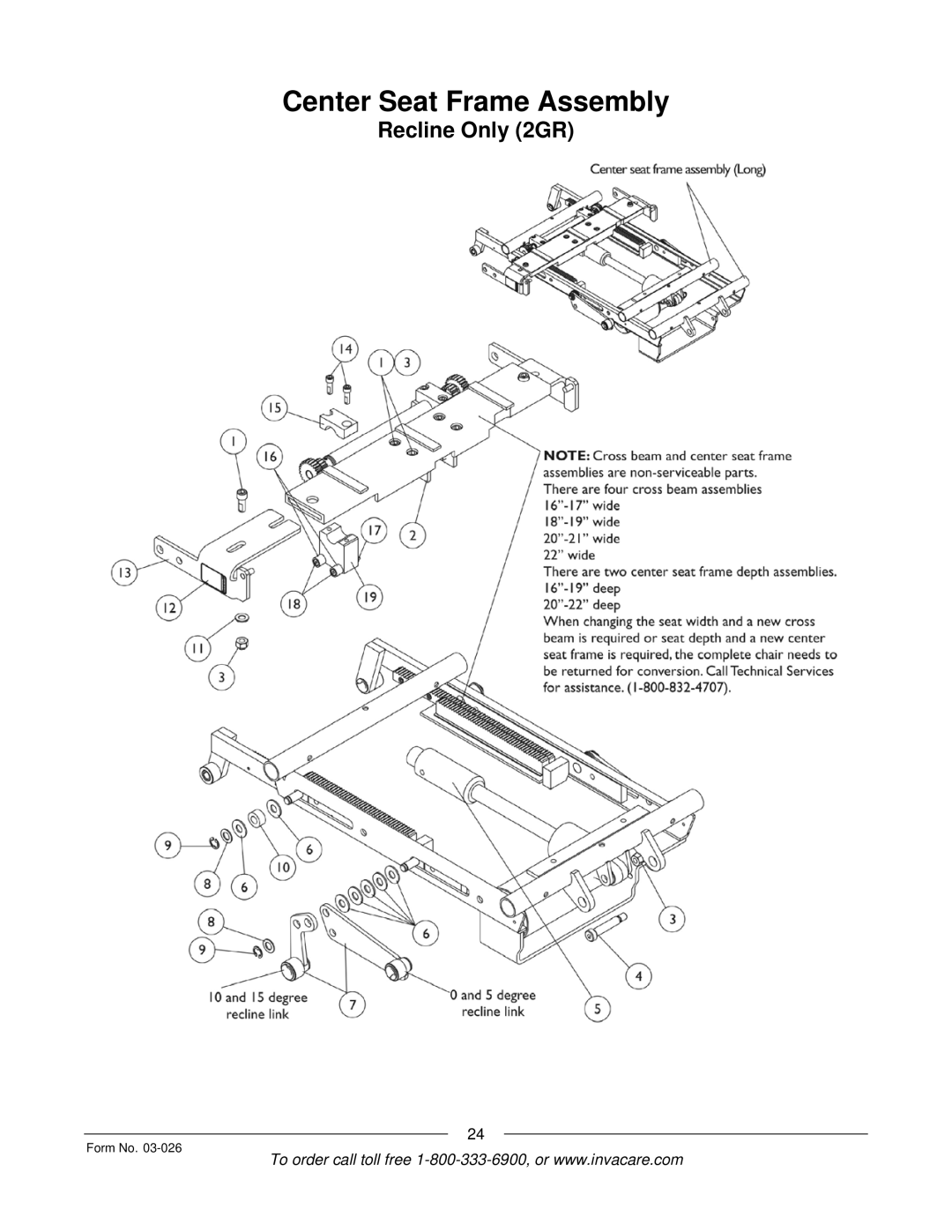 Invacare 2GTR manual Recline Only 2GR 