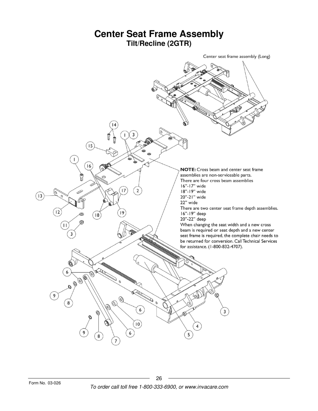 Invacare 2GR manual Tilt/Recline 2GTR 