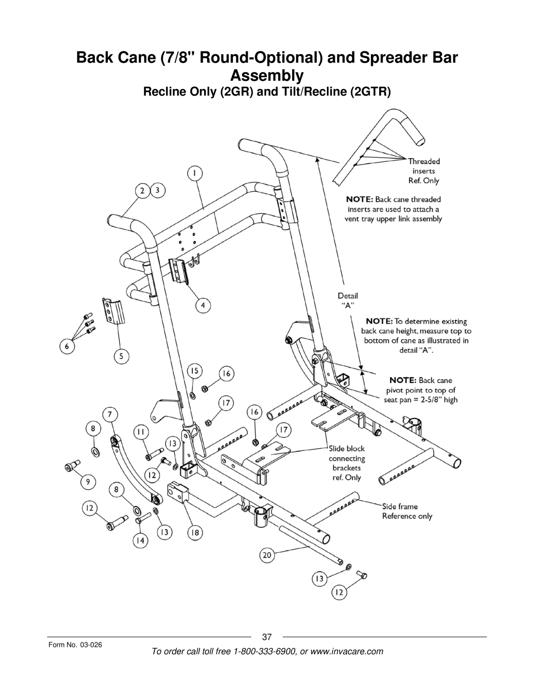 Invacare manual Recline Only 2GR and Tilt/Recline 2GTR 