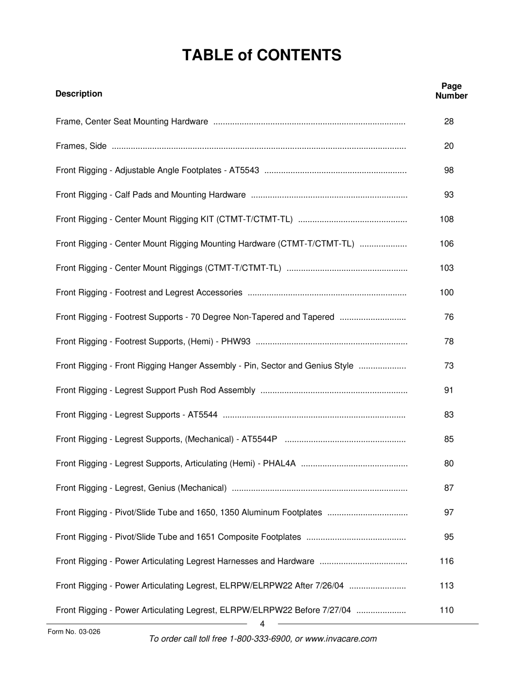 Invacare 2GR, 2GTR manual Table of Contents 