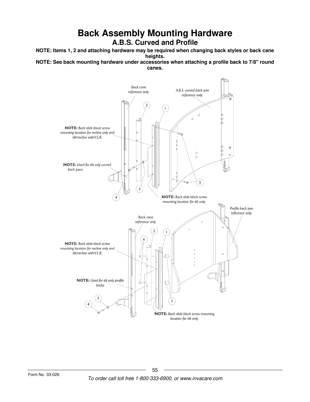 Invacare 2GR, 2GTR manual Back Assembly Mounting Hardware 