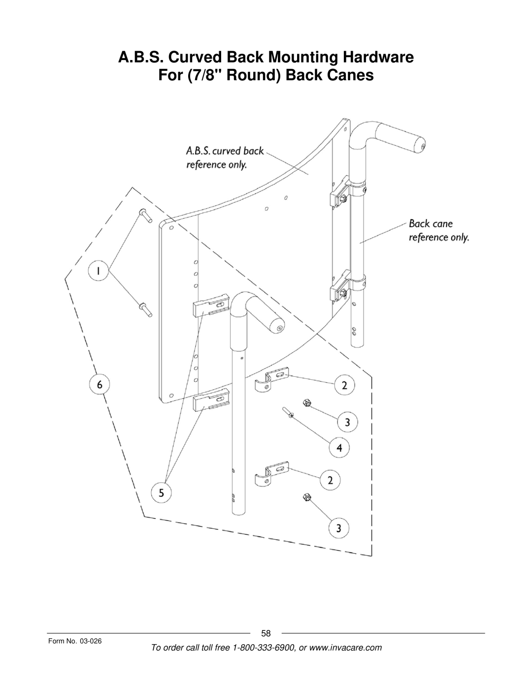 Invacare 2GR, 2GTR manual S. Curved Back Mounting Hardware For 7/8 Round Back Canes 