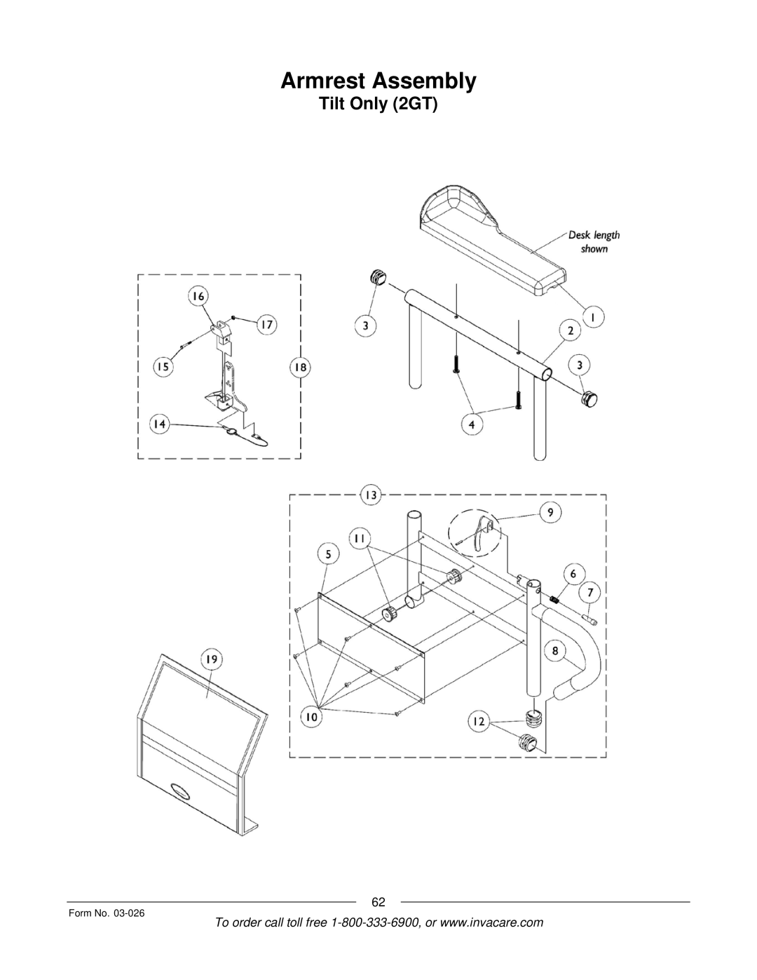 Invacare 2GTR, 2GR manual Armrest Assembly 