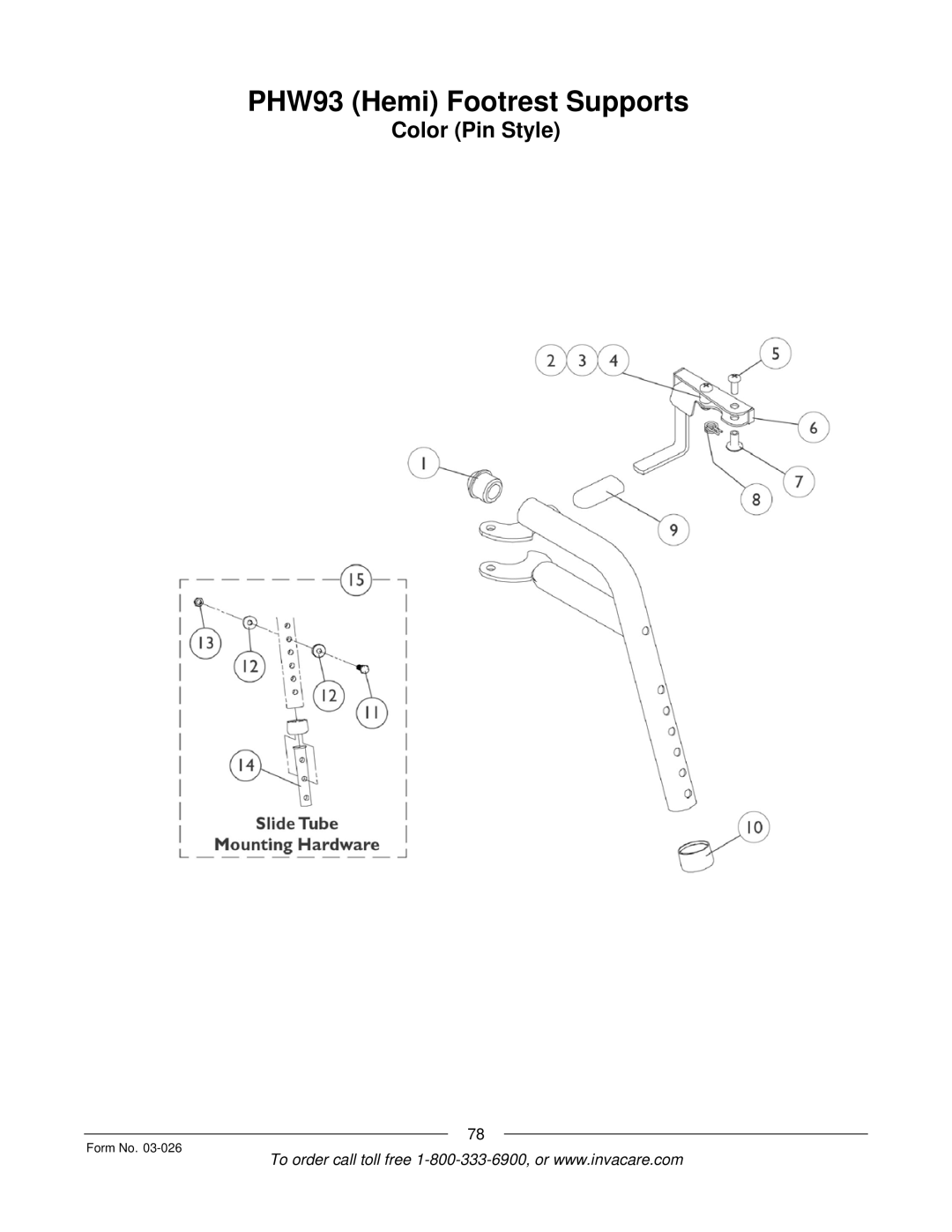 Invacare 2GTR, 2GR manual PHW93 Hemi Footrest Supports 