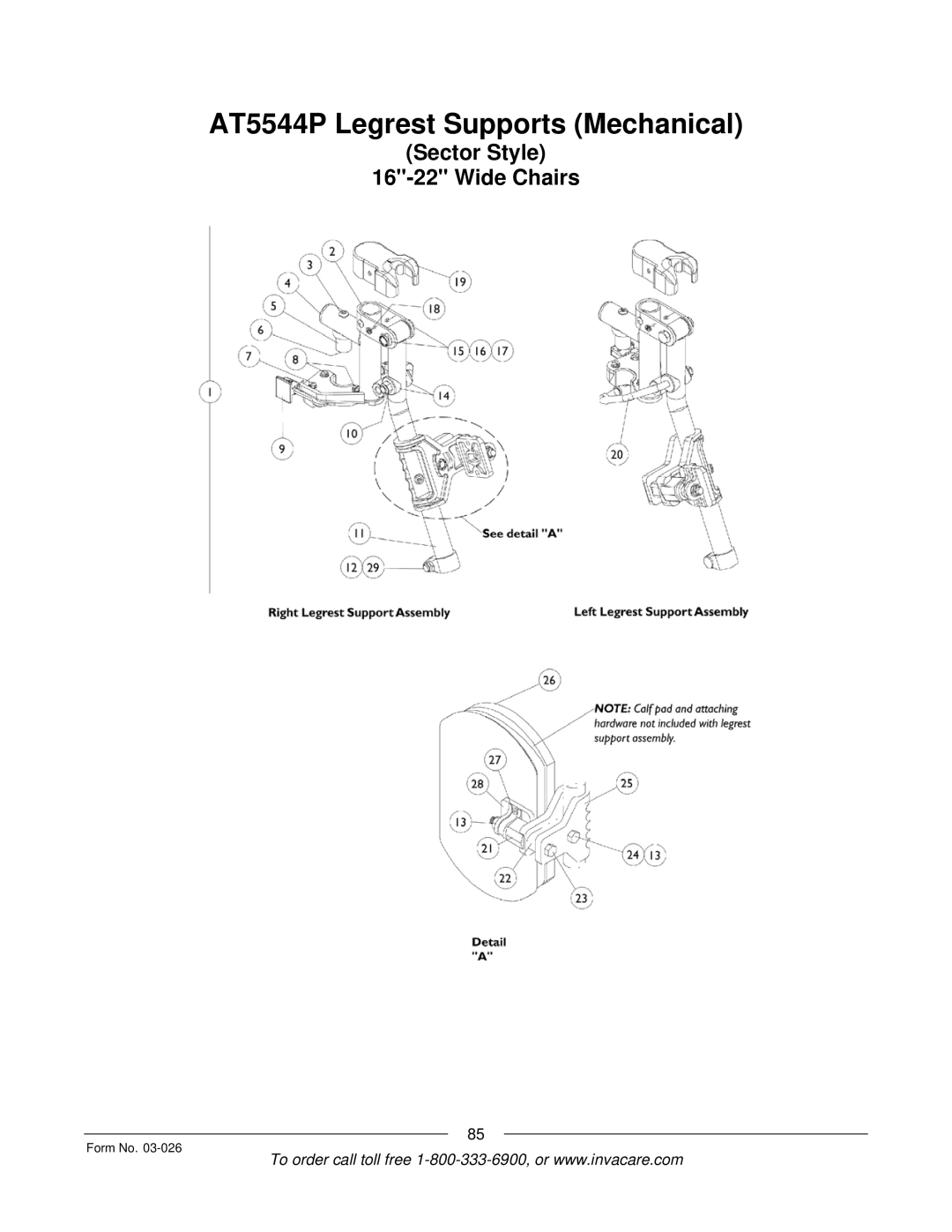 Invacare 2GR, 2GTR manual AT5544P Legrest Supports Mechanical 