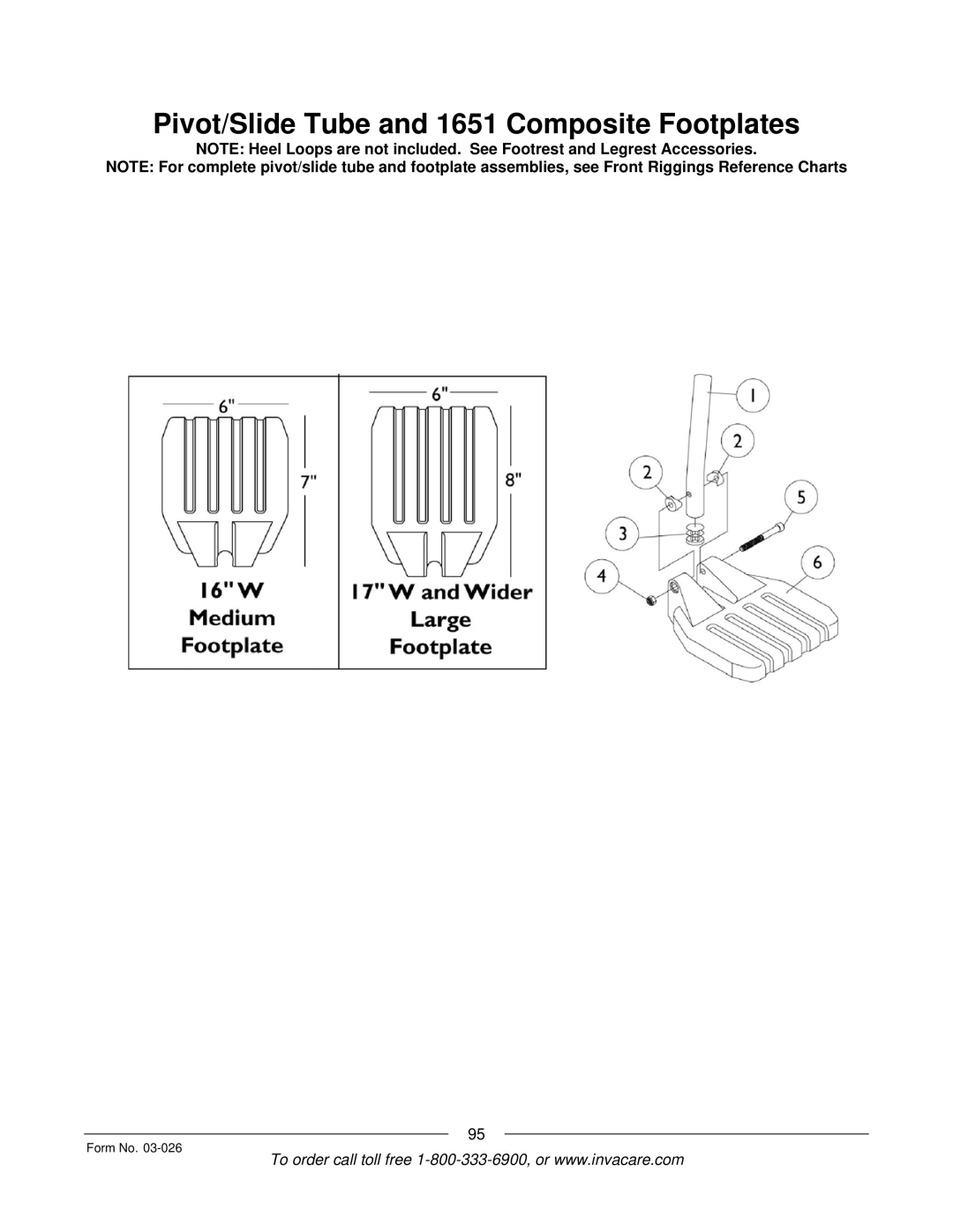 Invacare 2GTR, 2GR manual Pivot/Slide Tube and 1651 Composite Footplates 