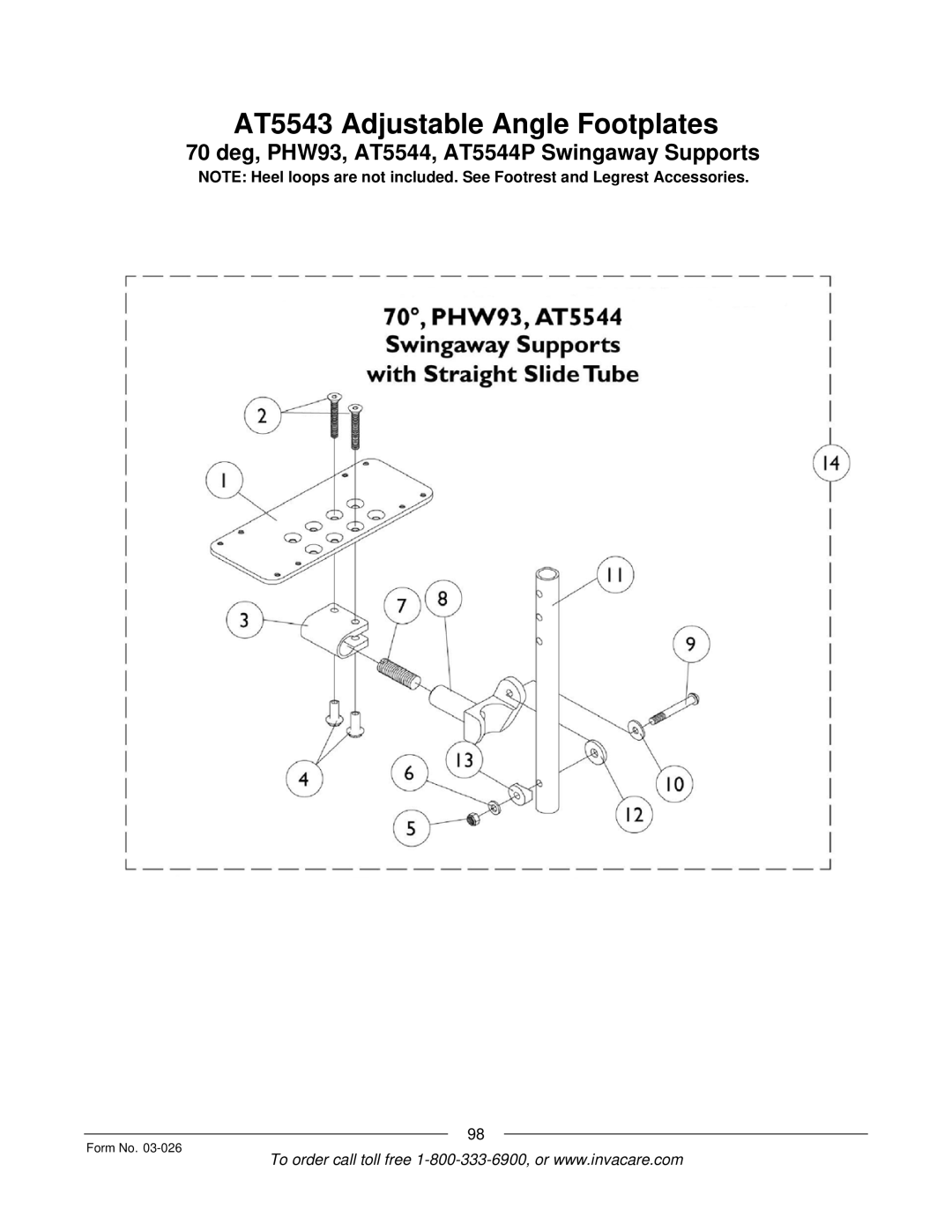 Invacare 2GTR, 2GR manual AT5543 Adjustable Angle Footplates 