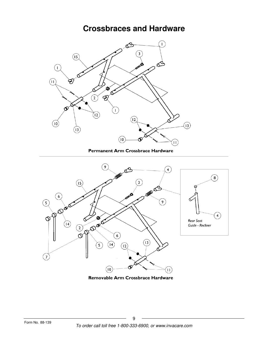 Invacare 3000 manual Crossbraces and Hardware 