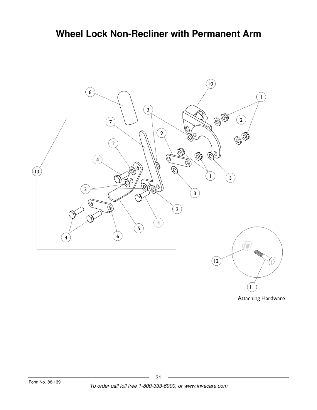 Invacare 3000 manual Wheel Lock Non-Recliner with Permanent Arm 