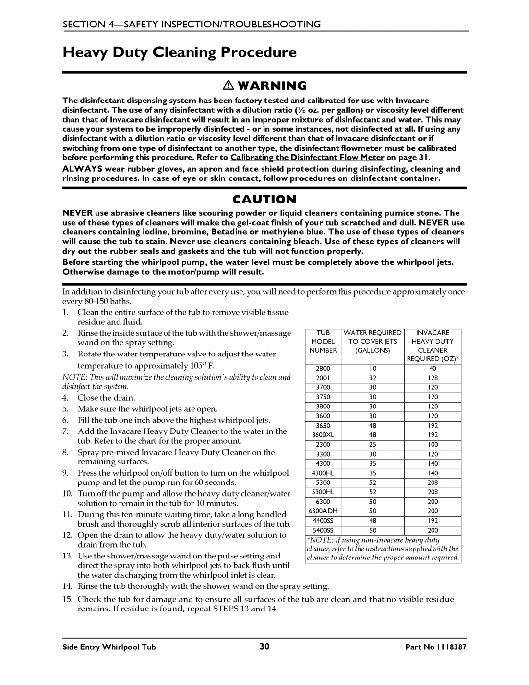 Invacare 3650, 3600XL manual Heavy Duty Cleaning Procedure, Required OZ 