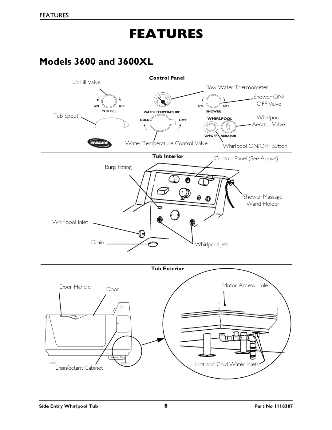 Invacare 3650 manual Features, Models 3600 and 3600XL 