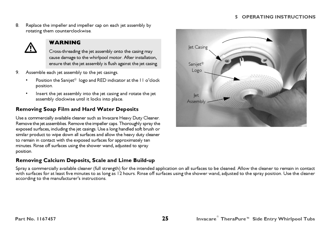 Invacare 3602GXL user manual Removing Soap Film and Hard Water Deposits, Removing Calcium Deposits, Scale and Lime Build-up 