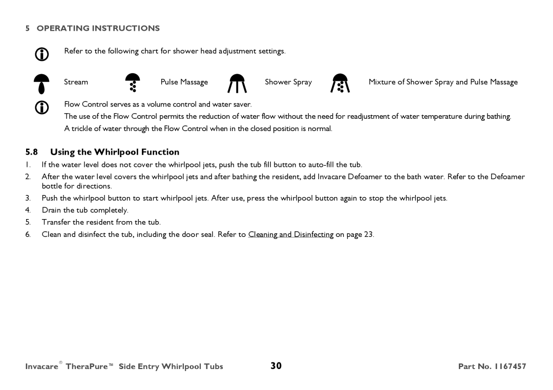 Invacare 3602GXL user manual Using the Whirlpool Function 