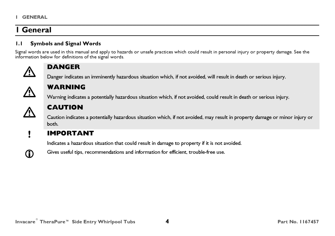 Invacare 3602GXL user manual General, Symbols and Signal Words 