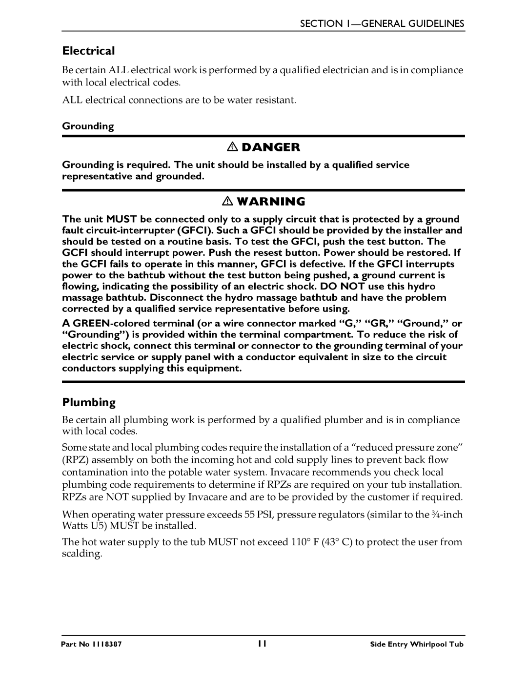 Invacare 3650 manual Electrical, Plumbing 