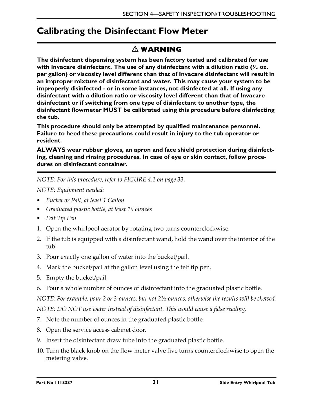 Invacare 3650 manual Calibrating the Disinfectant Flow Meter 