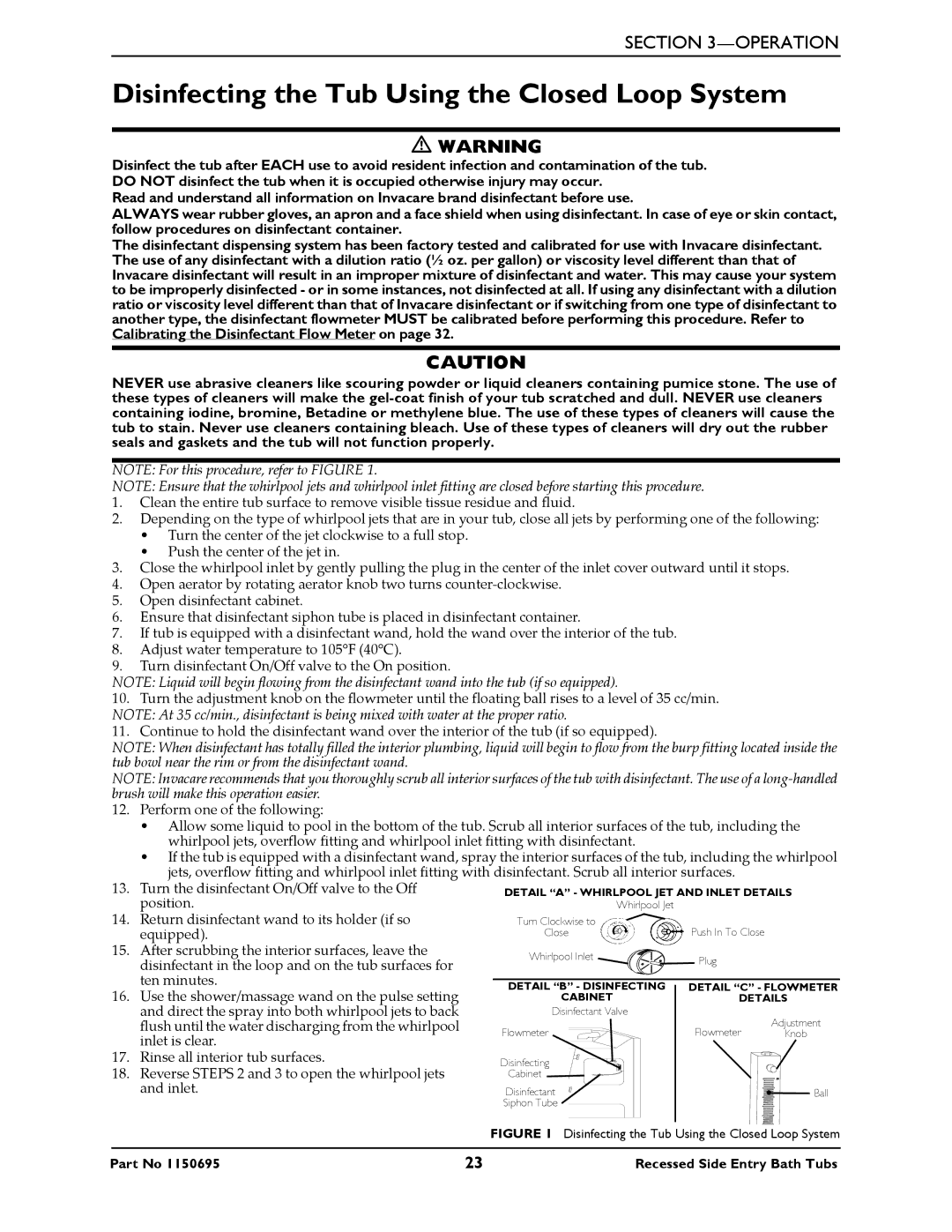 Invacare 3750, 3800 manual Disinfecting the Tub Using the Closed Loop System, Equipped 