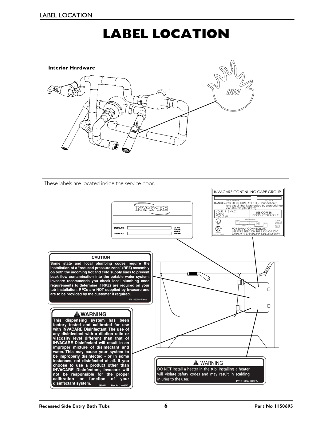 Invacare 3800, 3750 manual Label Location, These labels are located inside the service door 