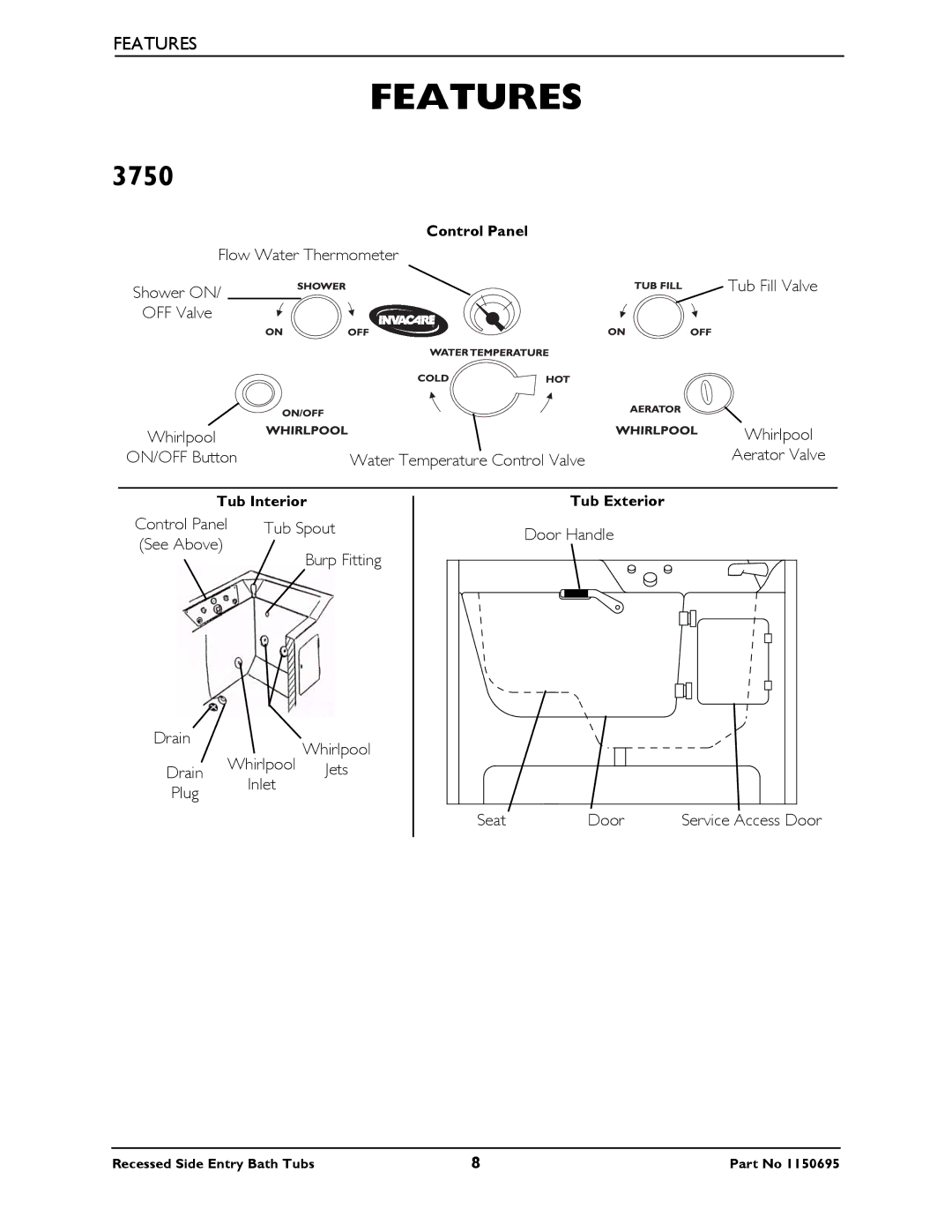 Invacare 3800 manual Features, 3750 