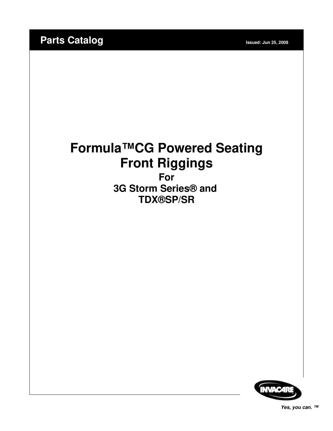 Invacare manual FormulaCG Powered Seating Front Riggings, For 3G Storm Series 