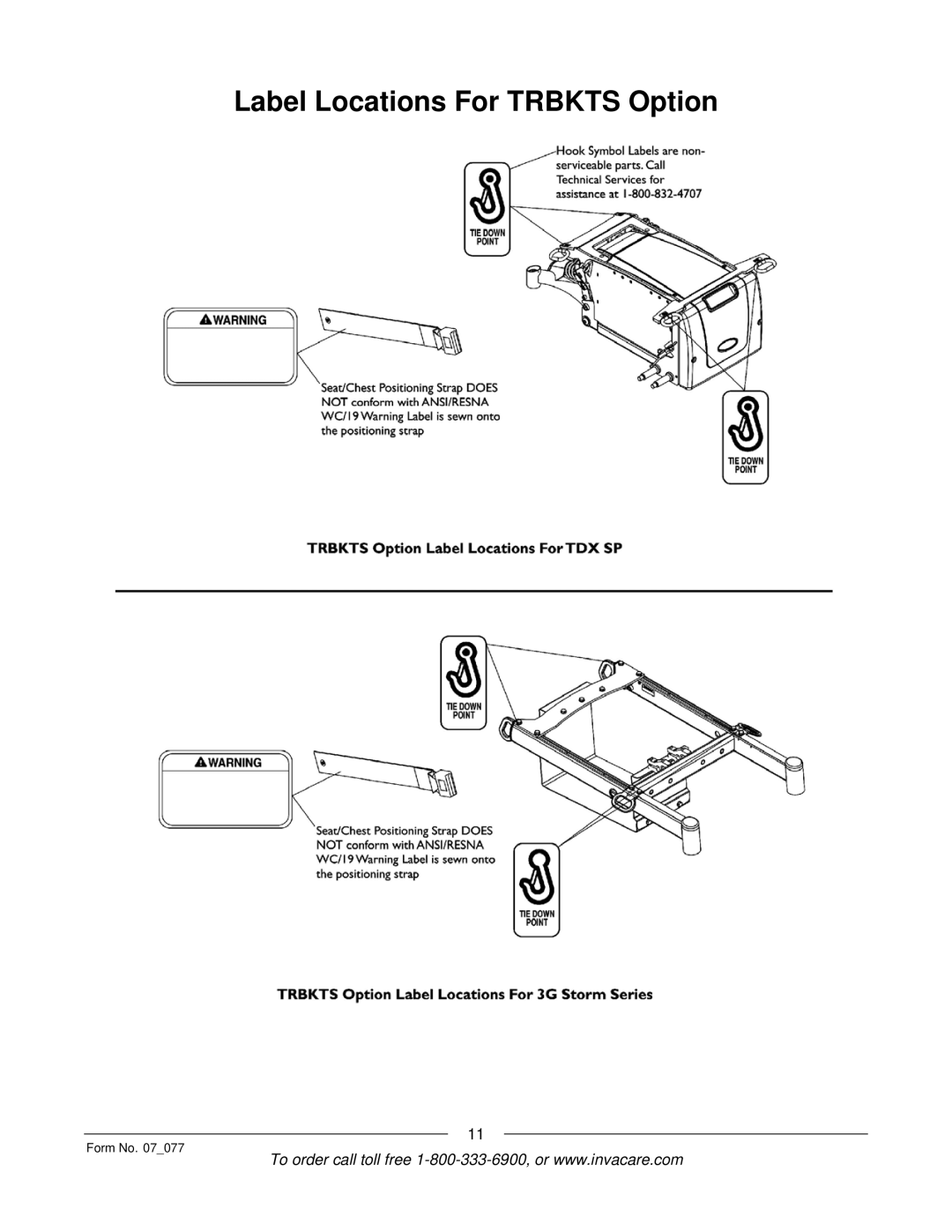 Invacare 3G Storm Series manual Label Locations For Trbkts Option 