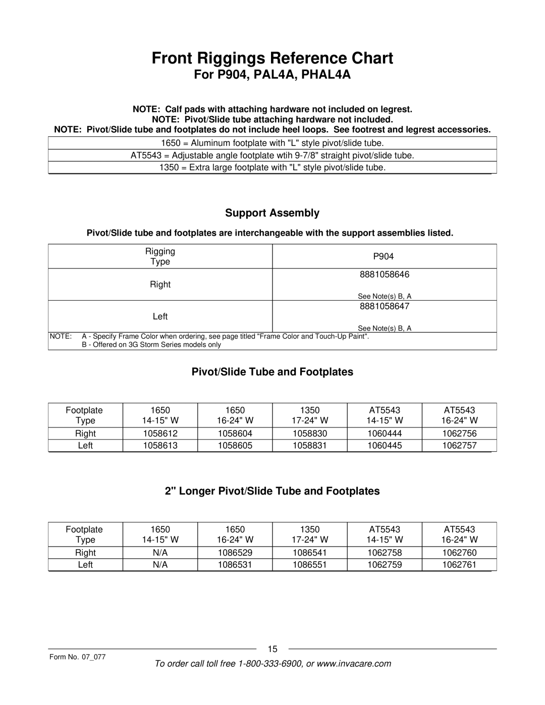 Invacare 3G Storm Series manual For P904, PAL4A, PHAL4A, Support Assembly 