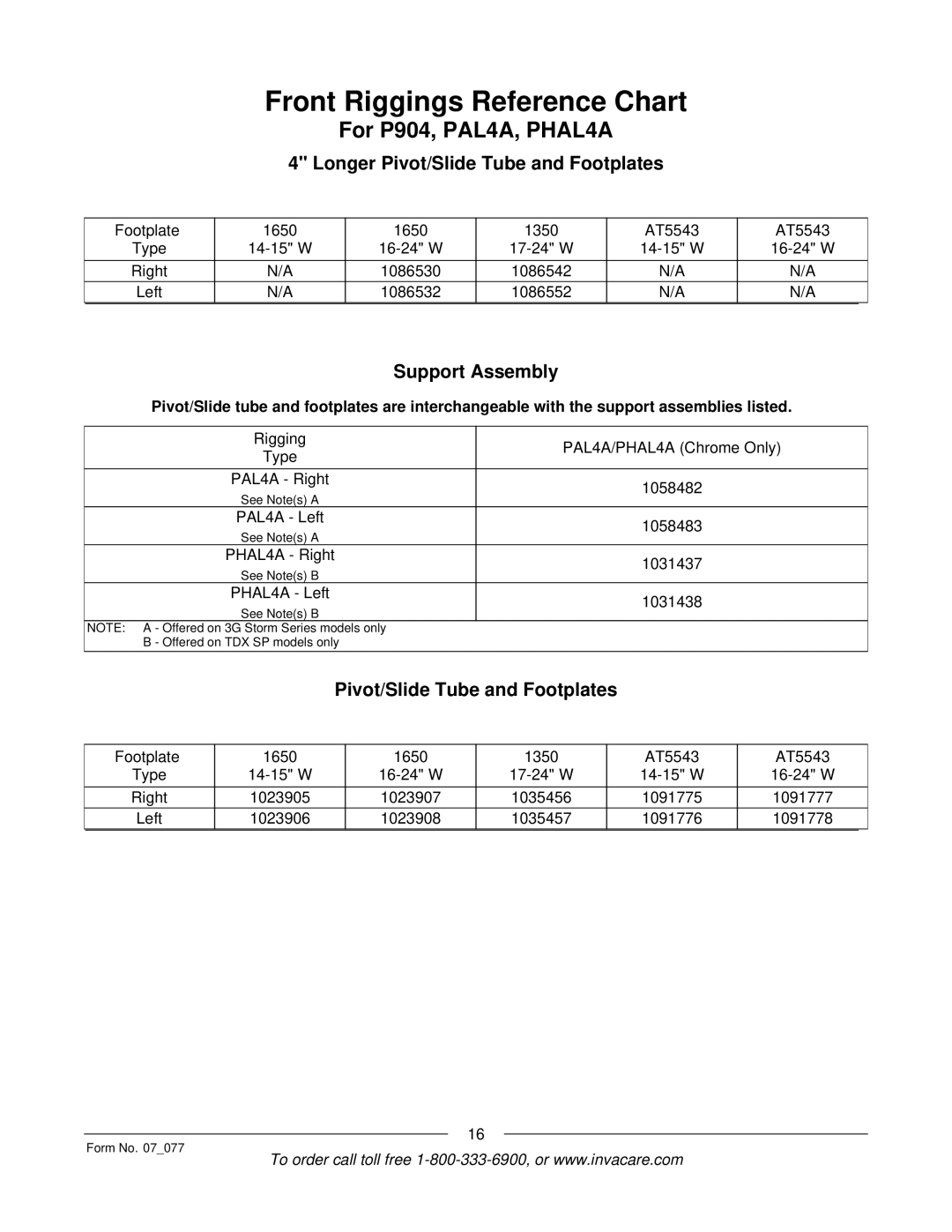Invacare 3G Storm Series manual Rigging PAL4A/PHAL4A Chrome Only Type PAL4A Right 1058482 
