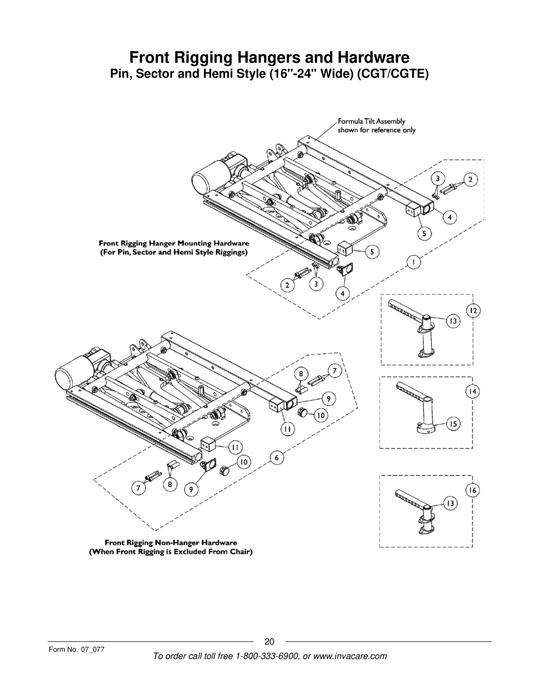 Invacare 3G Storm Series manual Pin, Sector and Hemi Style 16-24 Wide CGT/CGTE 