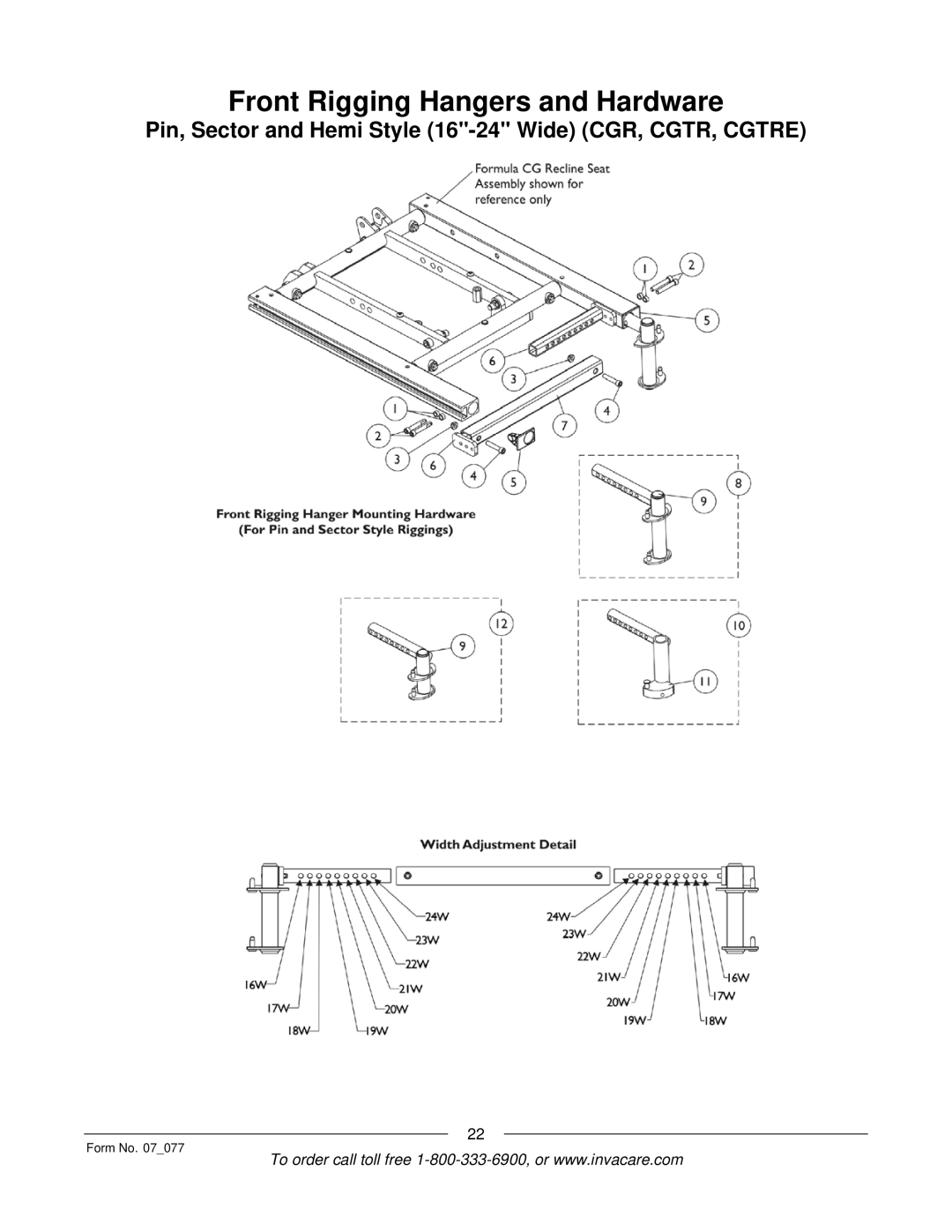 Invacare 3G Storm Series manual Pin, Sector and Hemi Style 16-24 Wide CGR, CGTR, Cgtre 