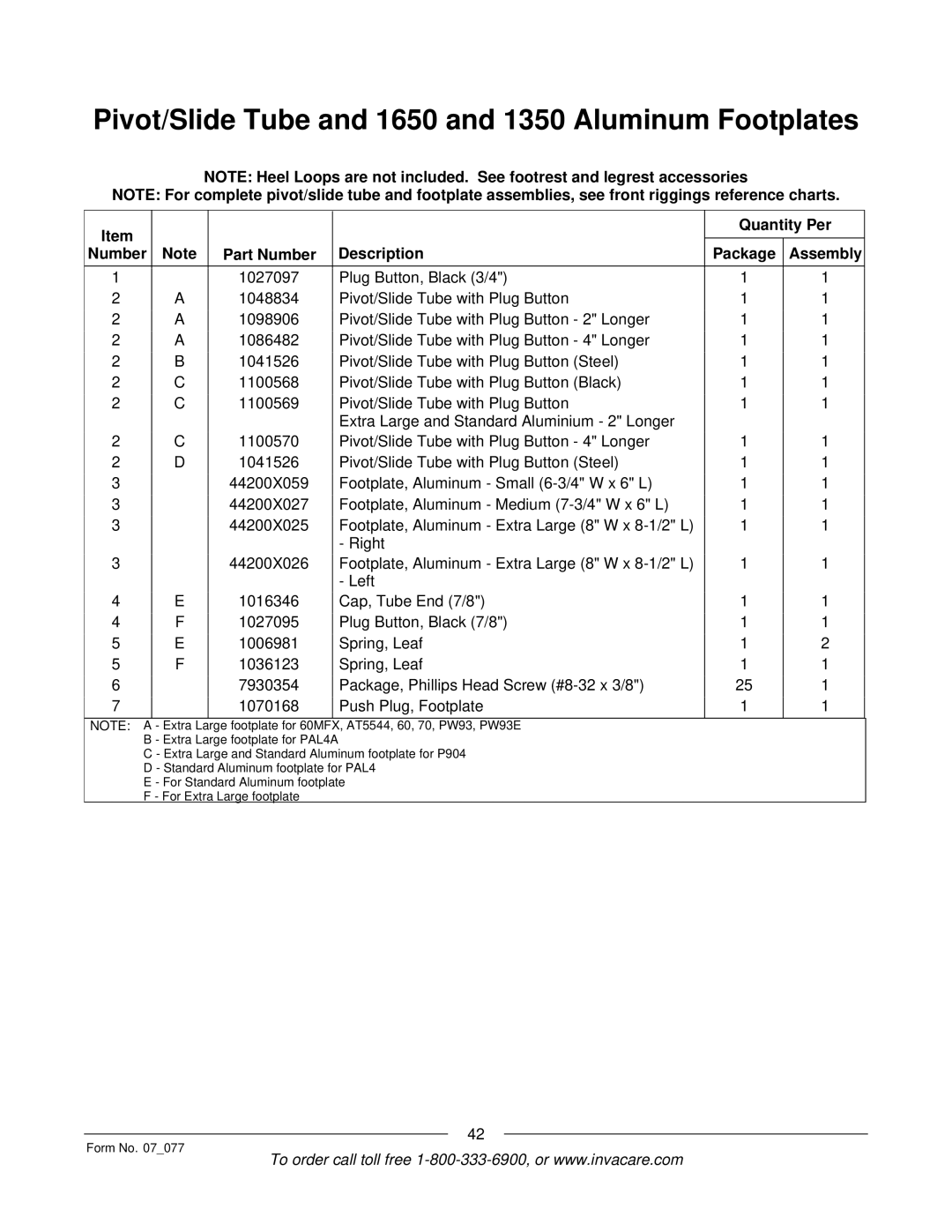 Invacare 3G Storm Series manual Extra Large footplate for 60MFX 