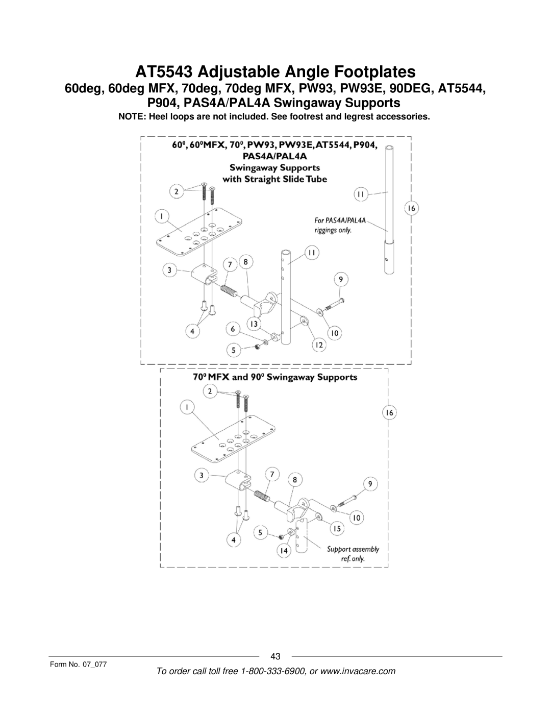 Invacare 3G Storm Series manual AT5543 Adjustable Angle Footplates 