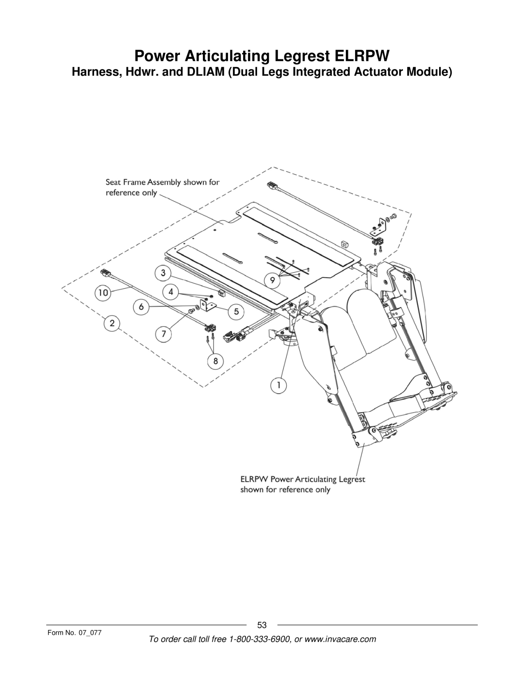 Invacare 3G Storm Series manual Power Articulating Legrest Elrpw 