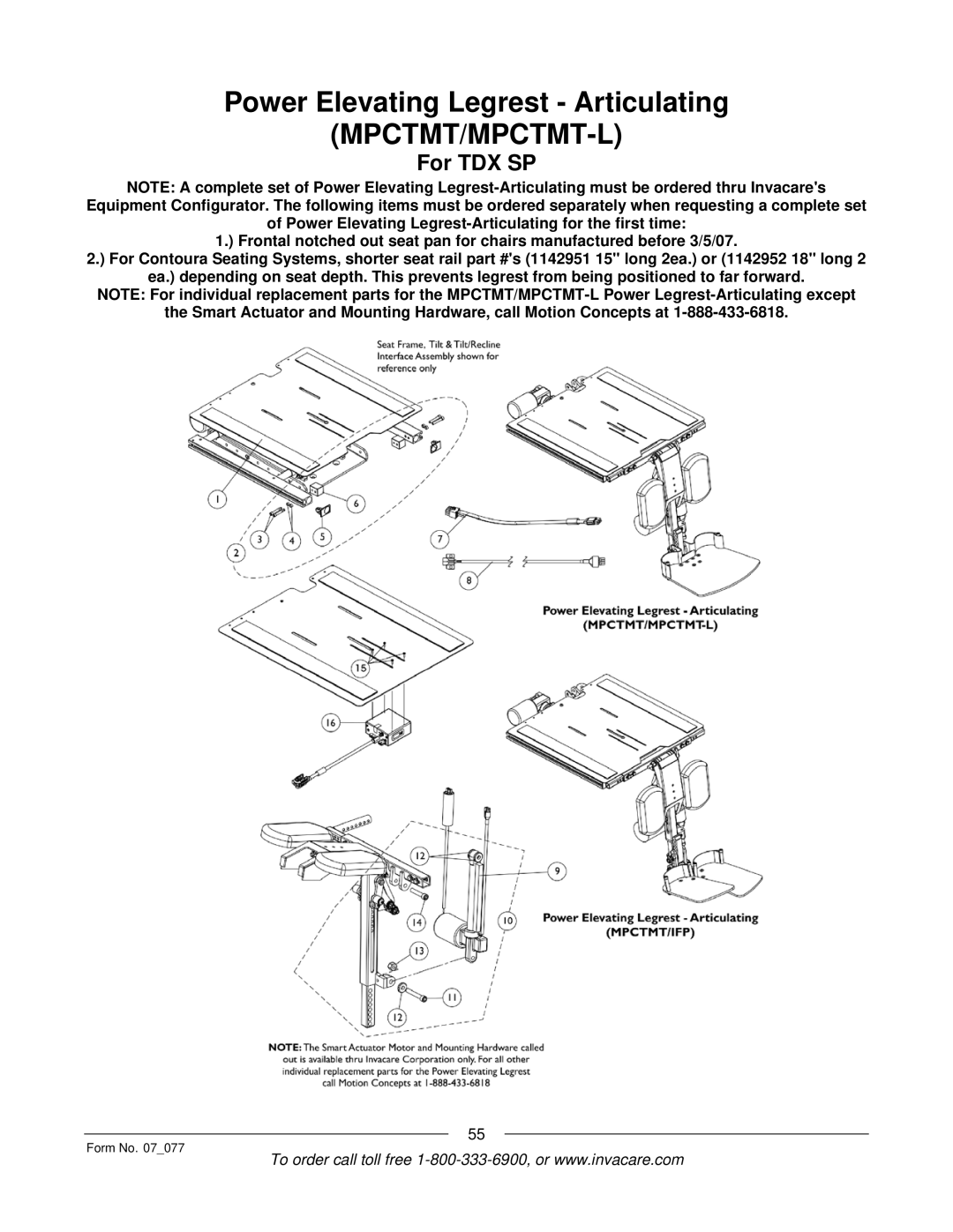 Invacare 3G Storm Series manual Power Elevating Legrest Articulating, For TDX SP 