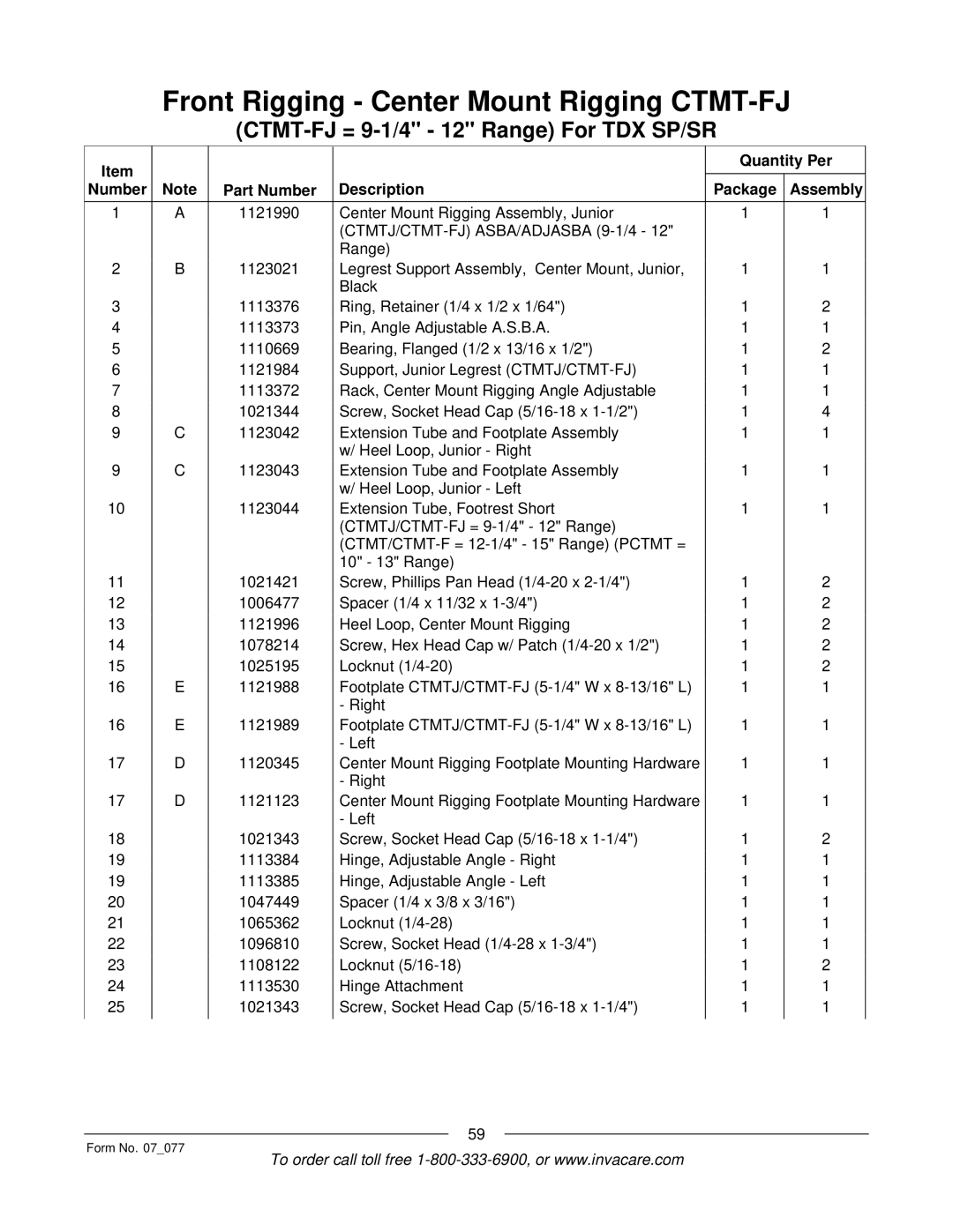 Invacare 3G Storm Series manual CTMTJ/CTMT-FJ ASBA/ADJASBA 9-1/4 