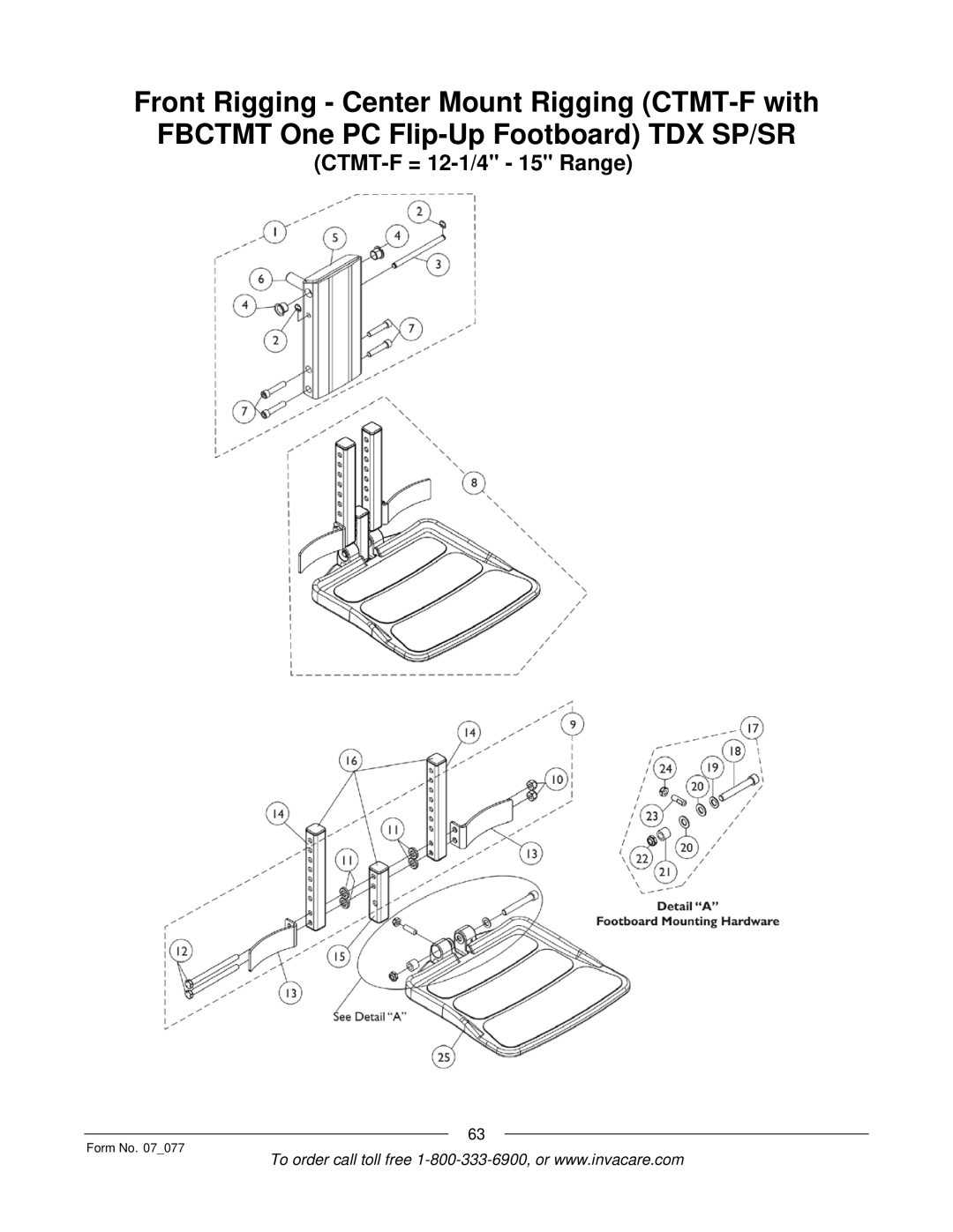 Invacare 3G Storm Series manual CTMT-F = 12-1/4 15 Range 