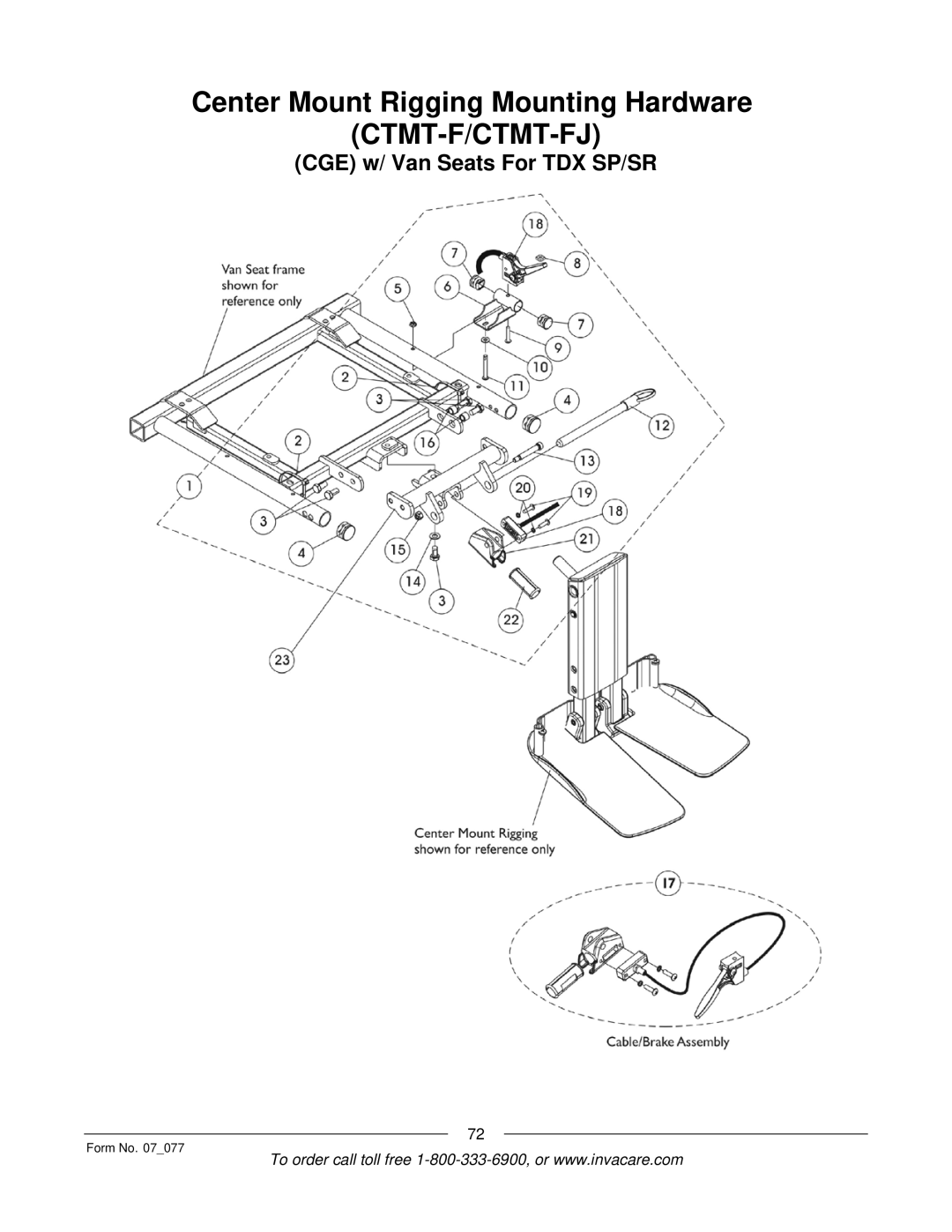 Invacare 3G Storm Series manual CGE w/ Van Seats For TDX SP/SR 