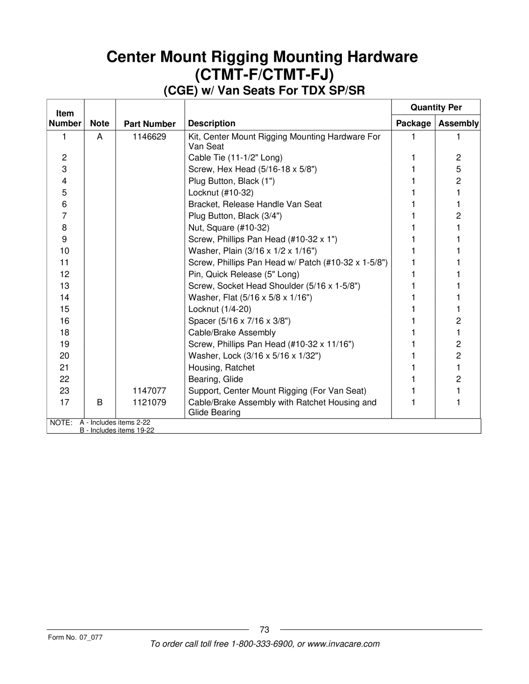 Invacare 3G Storm Series manual Includes items Form No 