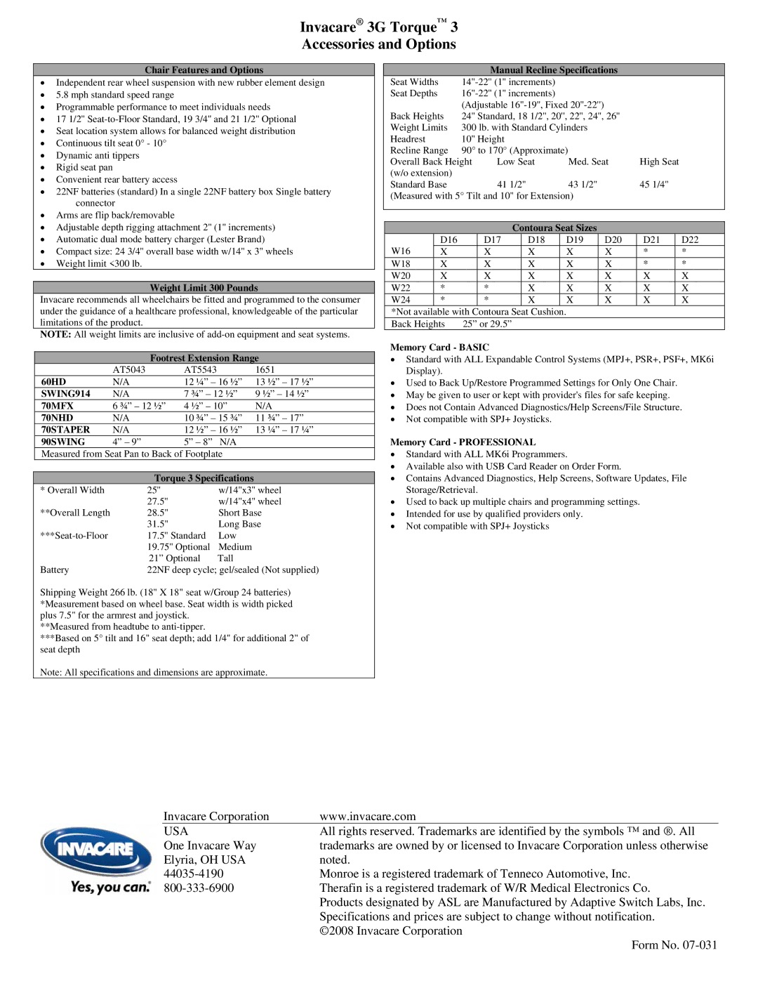 Invacare 3G Torque specifications SWING914, 70MFX, 70NHD, 70STAPER, 90SWING 