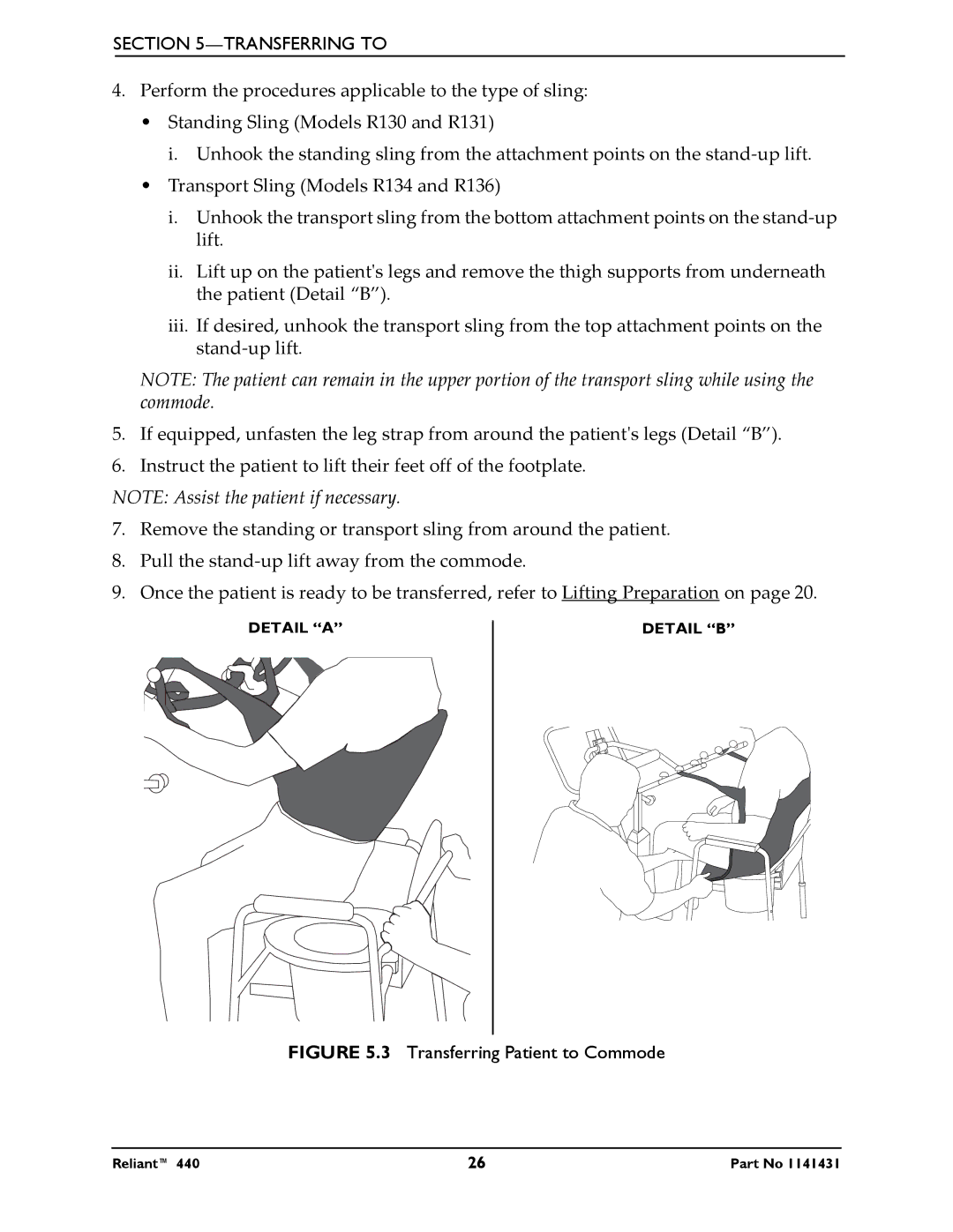 Invacare 440 manual Transferring Patient to Commode 