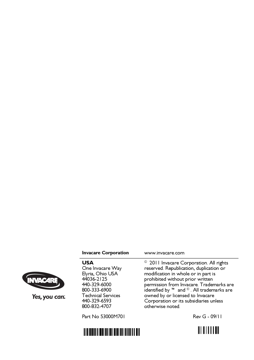 Invacare 5143B service manual Usa 