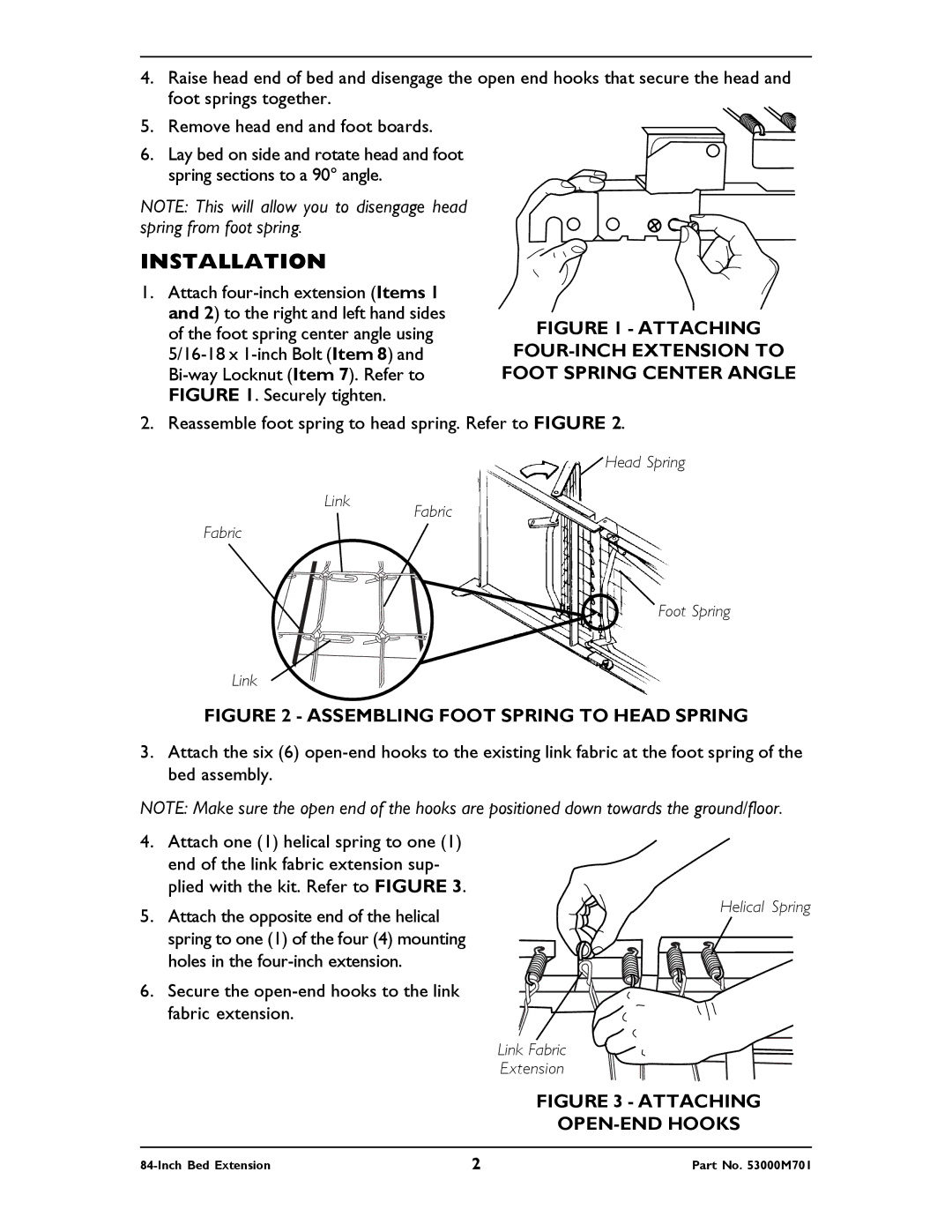 Invacare 5143IVC instruction sheet Installation, Attaching FOUR-INCH Extension to Foot Spring Center Angle 